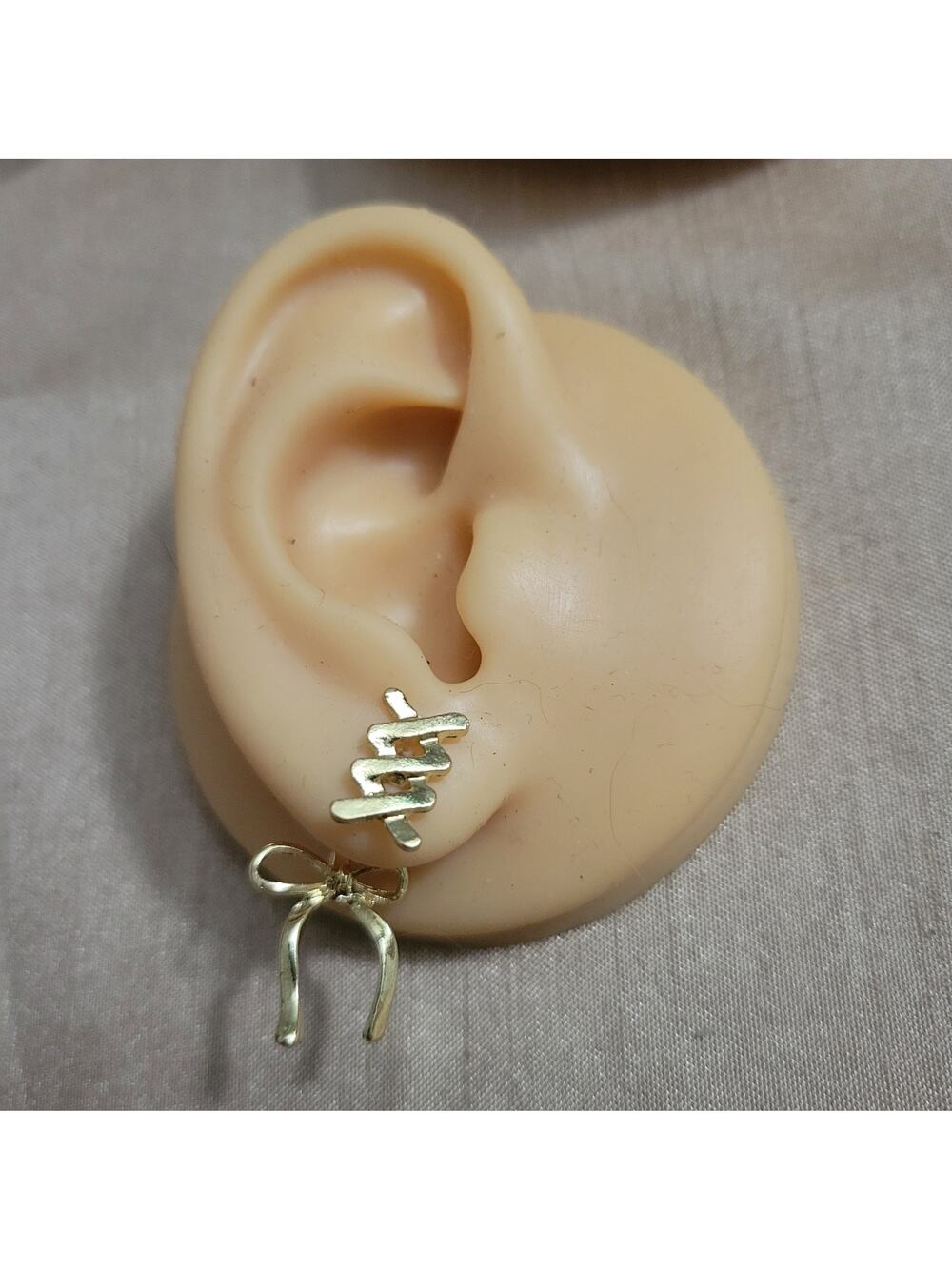 Balletcore lace up bow gold tone illusion earrings